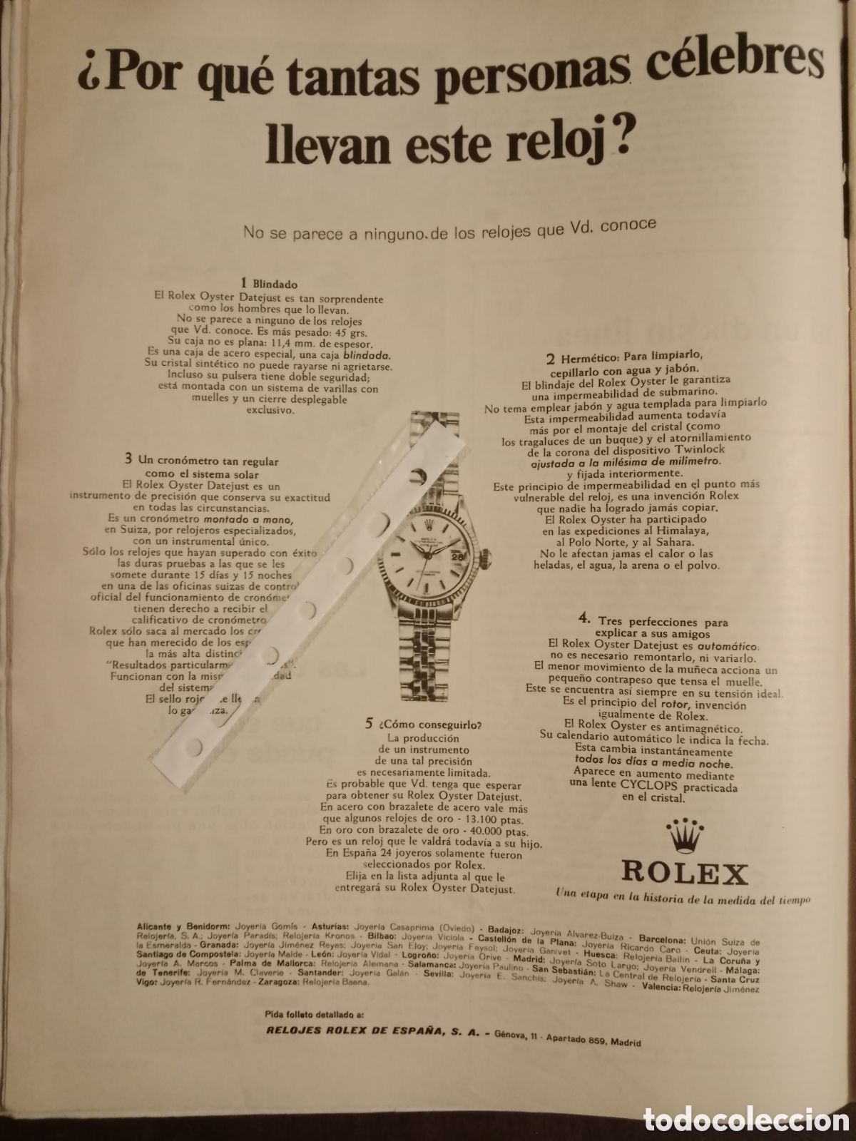 Otros art&iacute;culos de coleccionismo en papel: Publicidad reloj Rolex de 1966