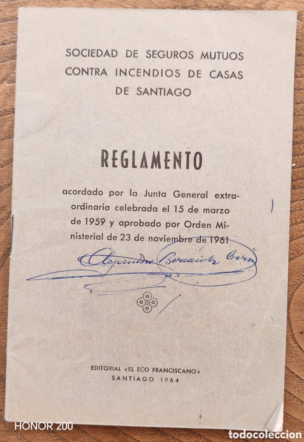 Otros art&iacute;culos de coleccionismo en papel: Reglamento - Sociedad de Seguros Mutuos contra Incendios de Casas - Santiago 1964