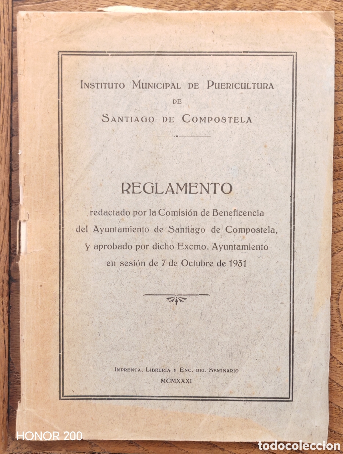 Otros art&iacute;culos de coleccionismo en papel: Reglamento - Instituto Municipal de Puericultura - II Rep&uacute;blica. Santiago Compostela 1931