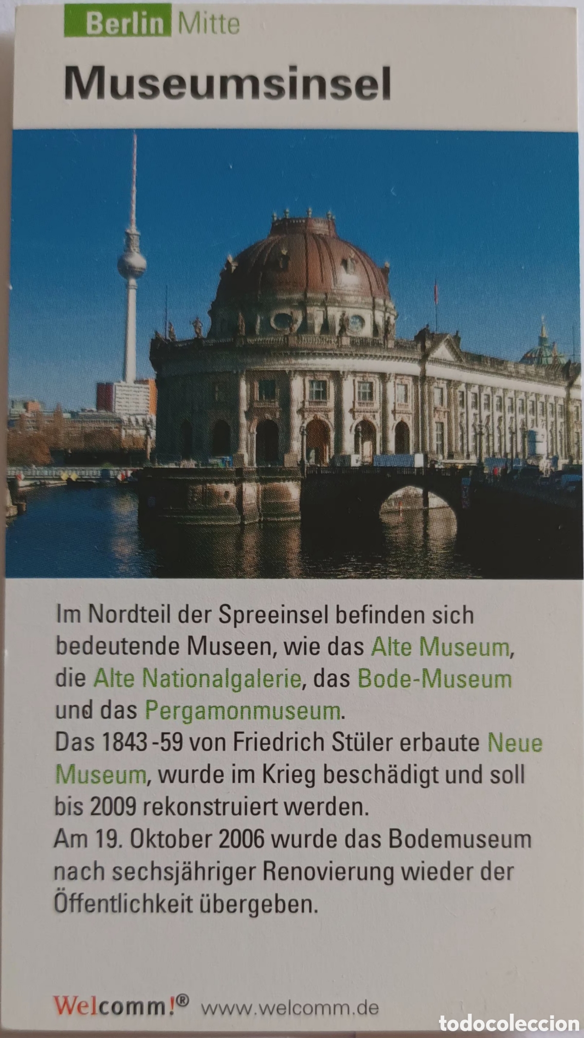 Otros art&iacute;culos de coleccionismo en papel: TARJETA INFORMATIVA MUSEUMSINSEL. BERLIN