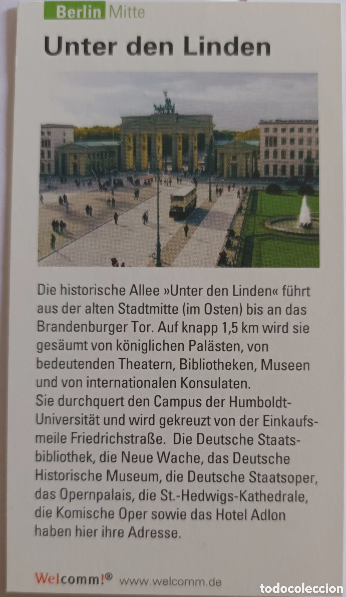 Otros art&iacute;culos de coleccionismo en papel: TARJETA INFORMATIVA UNTER DEN LINDEN. BERLIN