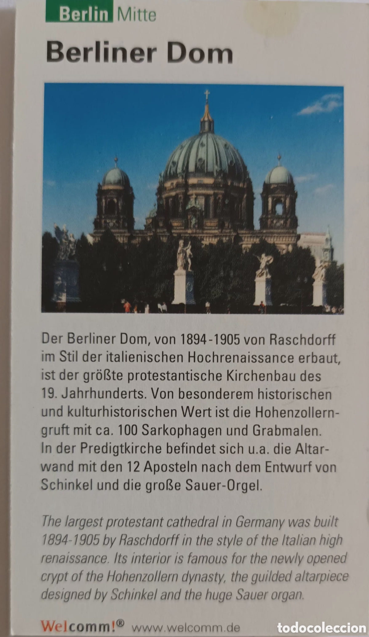 Otros art&iacute;culos de coleccionismo en papel: TARJETA INFORMATIVA BERLINER DOM.
