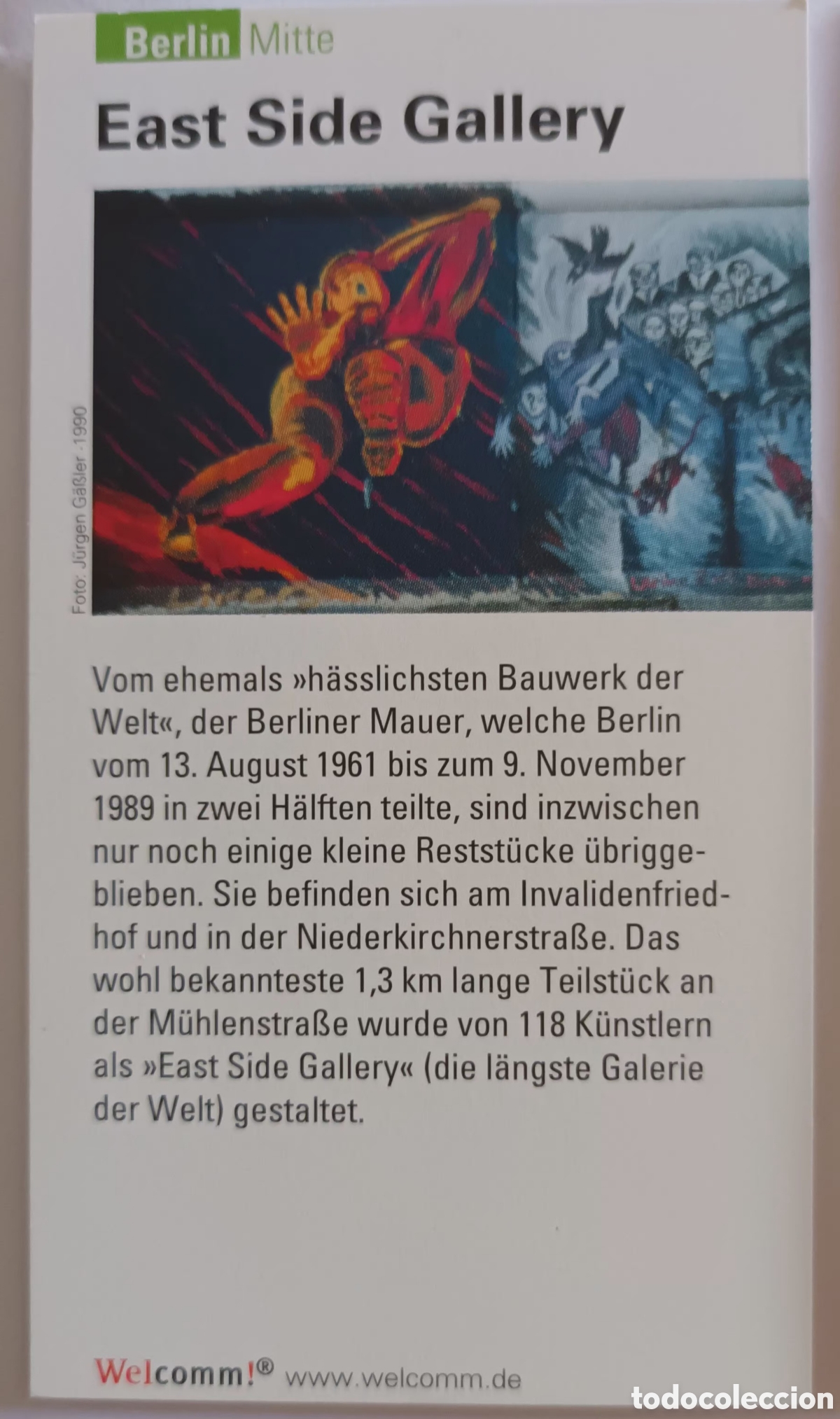 Otros art&iacute;culos de coleccionismo en papel: TARJETA INFORMATIVA EAST SIDE GALLERY. BERLIN