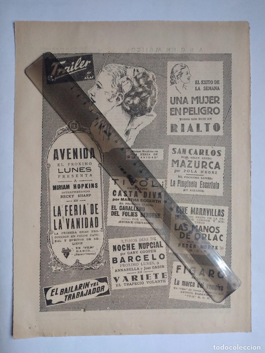 Otros art&iacute;culos de coleccionismo en papel: CINE AVENIDA TIVOLI RIALTO SAN CARLOS MARAVILLAS FIGARO BARCELO VARIETE PUBLICIDAD HOJA PRENSA 1936