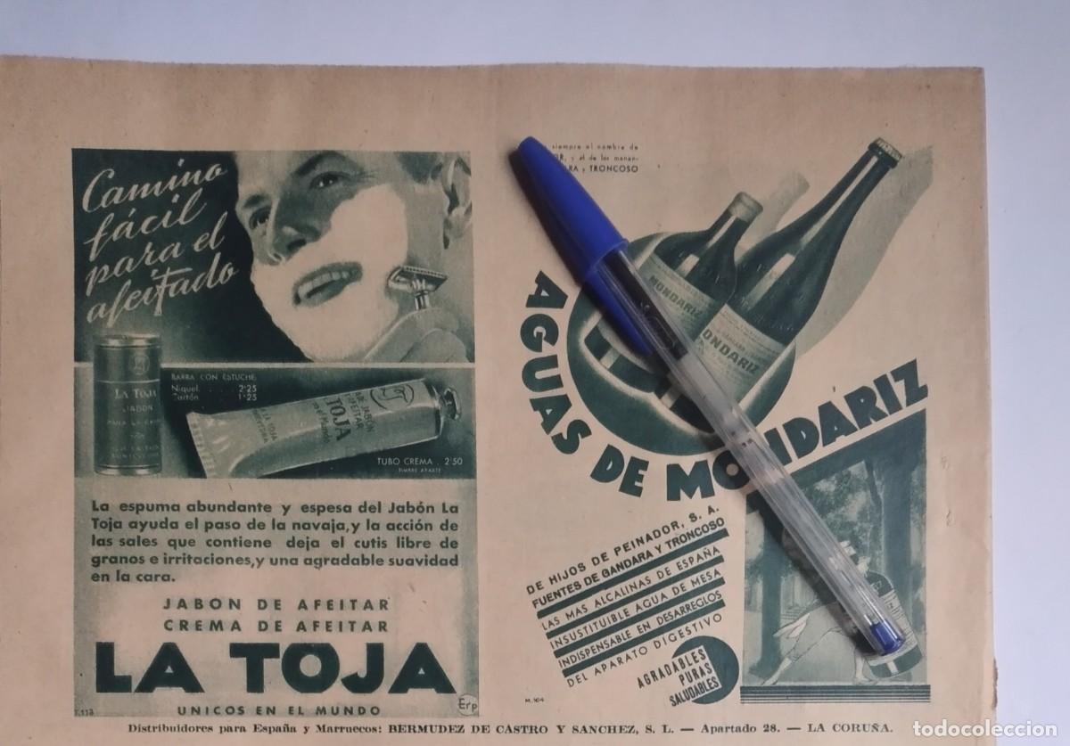 Otros art&iacute;culos de coleccionismo en papel: LA TOJA JAB&Oacute;N CREMA DE AFEITAR AGUAS DE MONDARIZ PUBLICIDAD RECORTE PRENSA A&Ntilde;O 1936