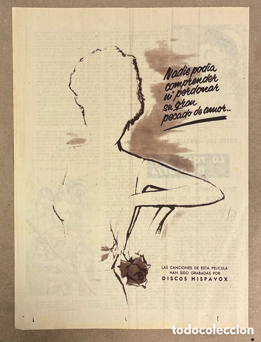 Otros art&iacute;culos de coleccionismo en papel: PECADO DE AMOR (SARA MONTIEL). CARTEL PUBLICITARIO BANDA SONORA PERI&Oacute;DICO ABC DE 1961. HISPAVOX
