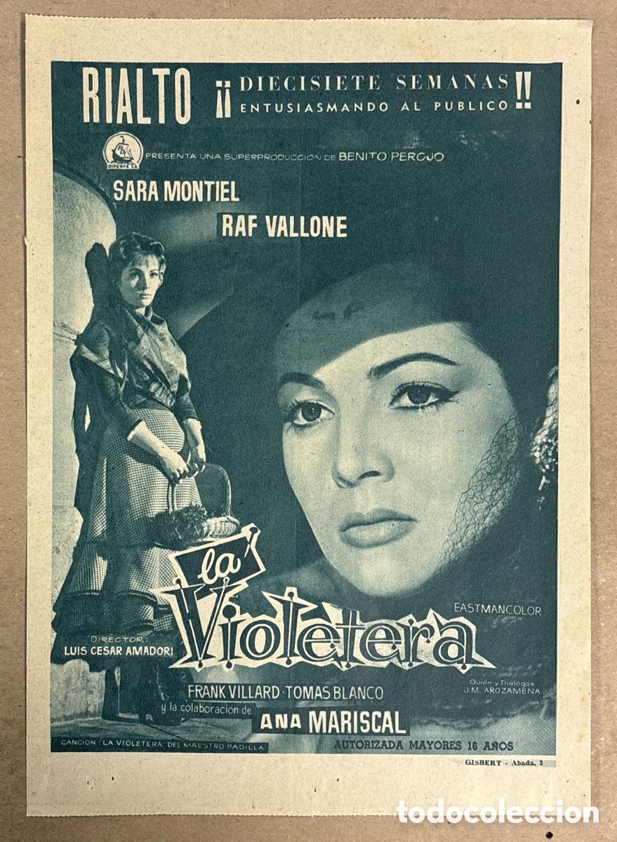 Otros art&iacute;culos de coleccionismo en papel: LA VIOLETERA (SARA MONTIEL, ANA MARISCAL). CARTEL PUBLICITARIO PERI&Oacute;DICO ABC DE 1958. RIALTO.