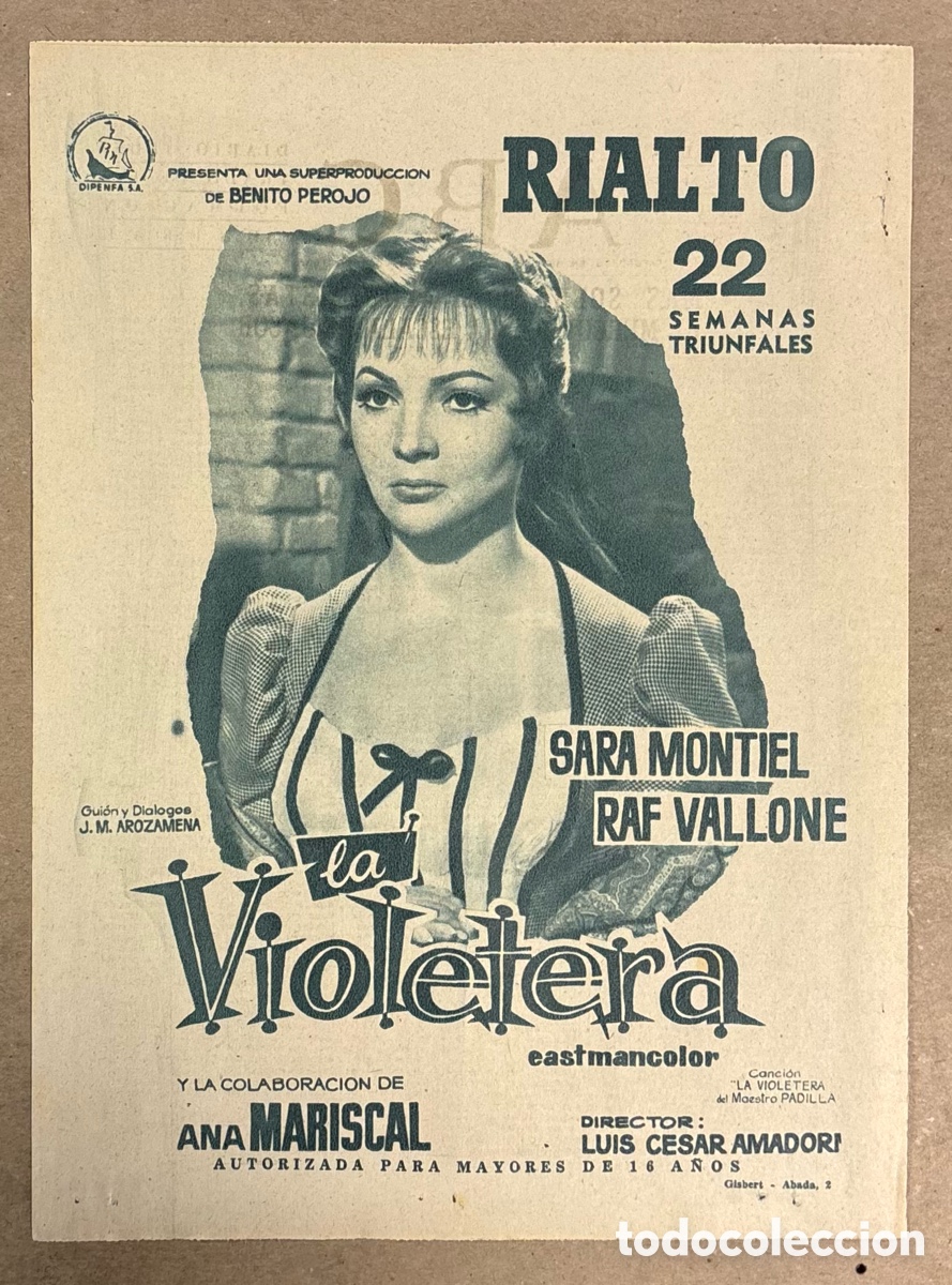 Otros art&iacute;culos de coleccionismo en papel: LA VIOLETERA (SARA MONTIEL, ANA MARISCAL). CARTEL PUBLICITARIO PERI&Oacute;DICO ABC DE 1958. RIALTO.