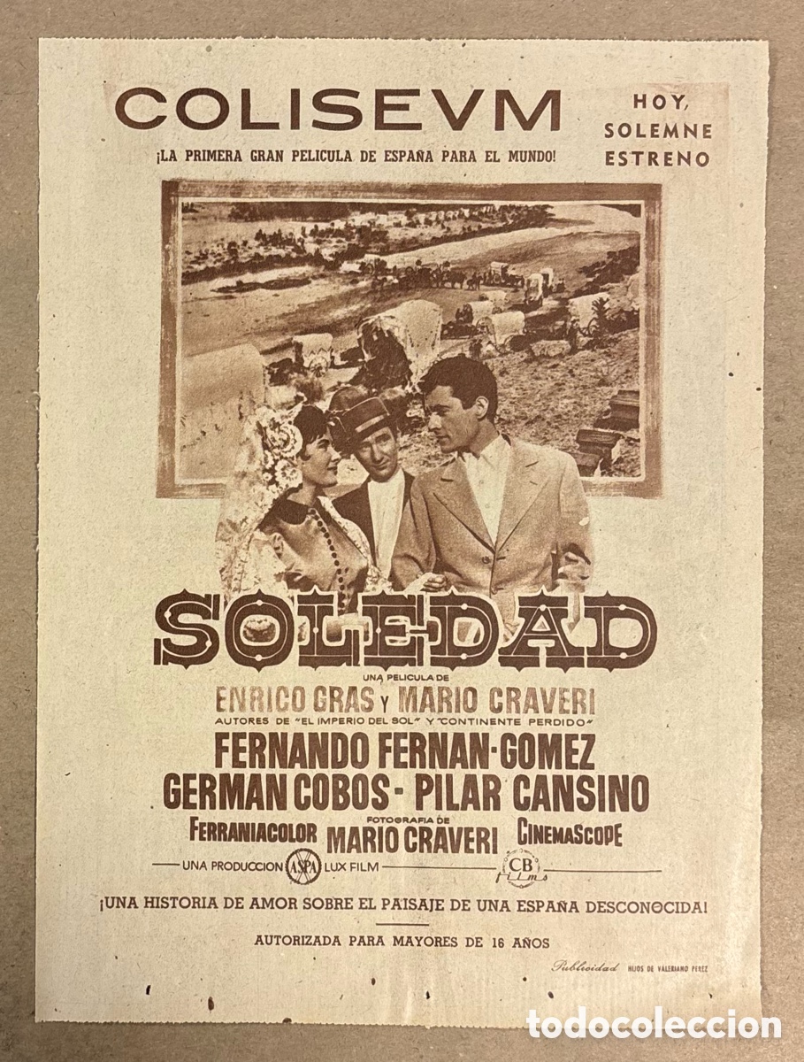 Otros art&iacute;culos de coleccionismo en papel: SOLEDAD (FERNANDO FERN&Aacute;N G&Oacute;MEZ). CARTEL PUBLICITARIO PERI&Oacute;DICO ABC 1959. COLISEUM.