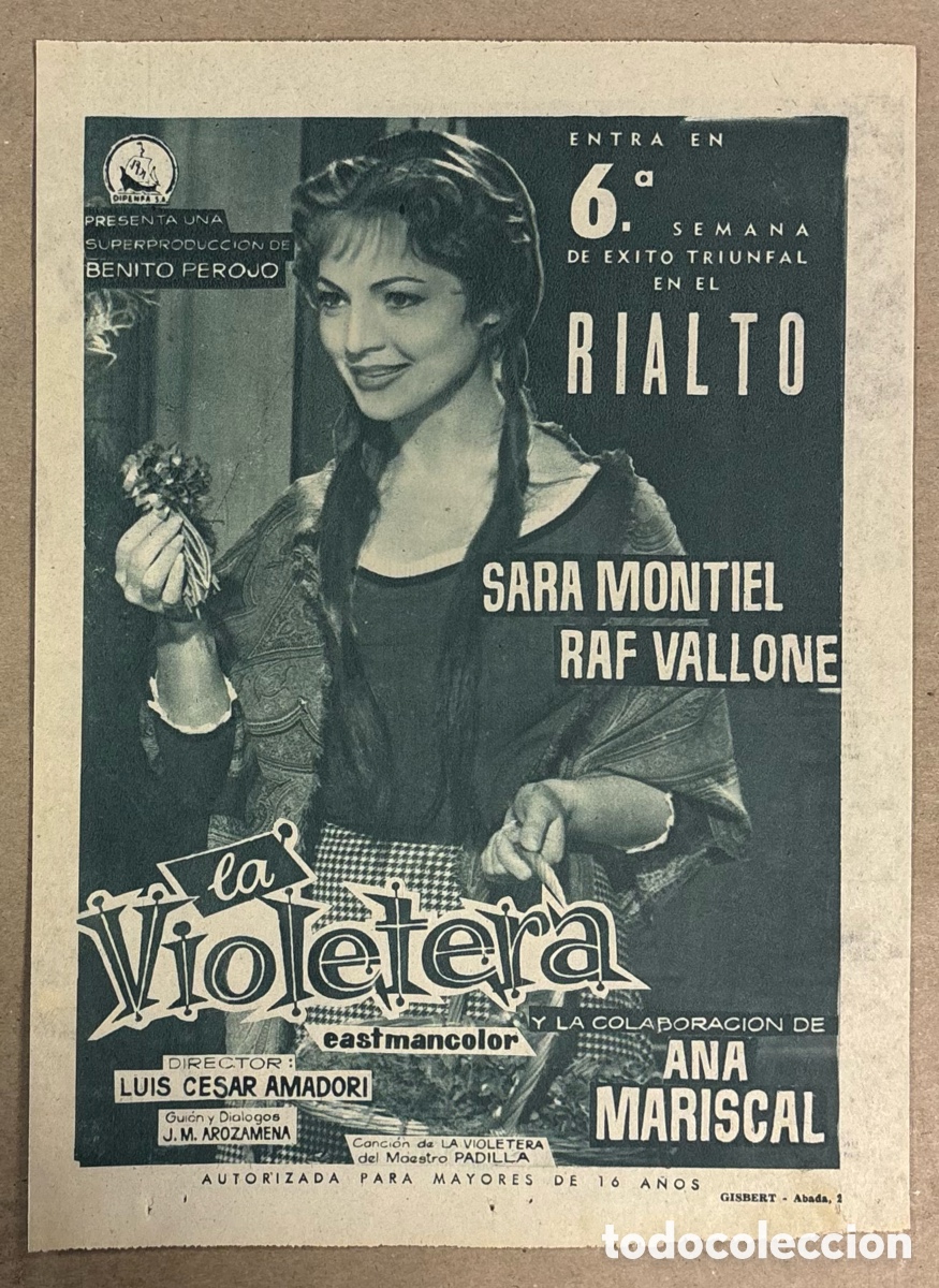 Otros art&iacute;culos de coleccionismo en papel: LA VIOLETERA (SARA MONTIEL, ANA MARISCAL). CARTEL PUBLICITARIO PERI&Oacute;DICO ABC DE 1958. RIALTO.