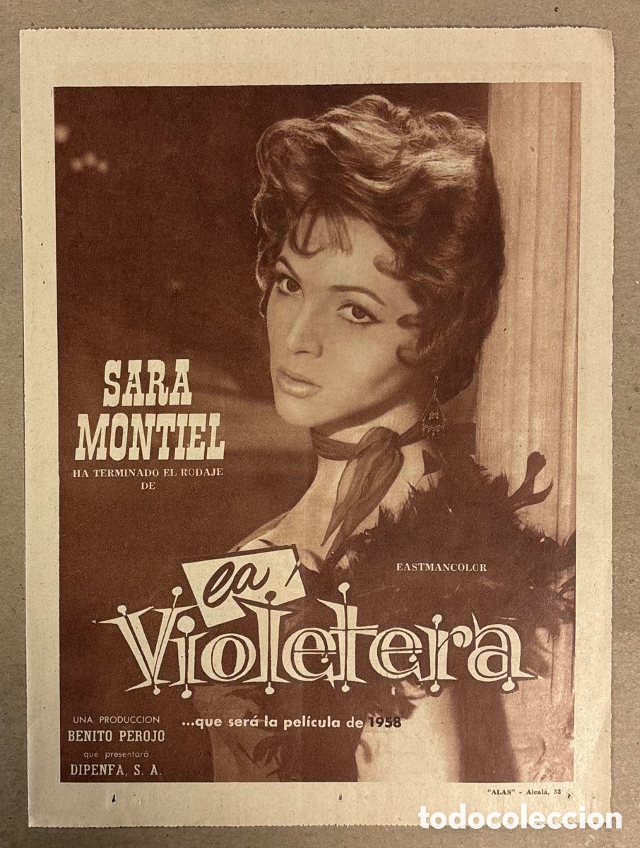 Otros art&iacute;culos de coleccionismo en papel: LA VIOLETERA (SARA MONTIEL, ANA MARISCAL). CARTEL PUBLICITARIO PERI&Oacute;DICO ABC DE 1958.