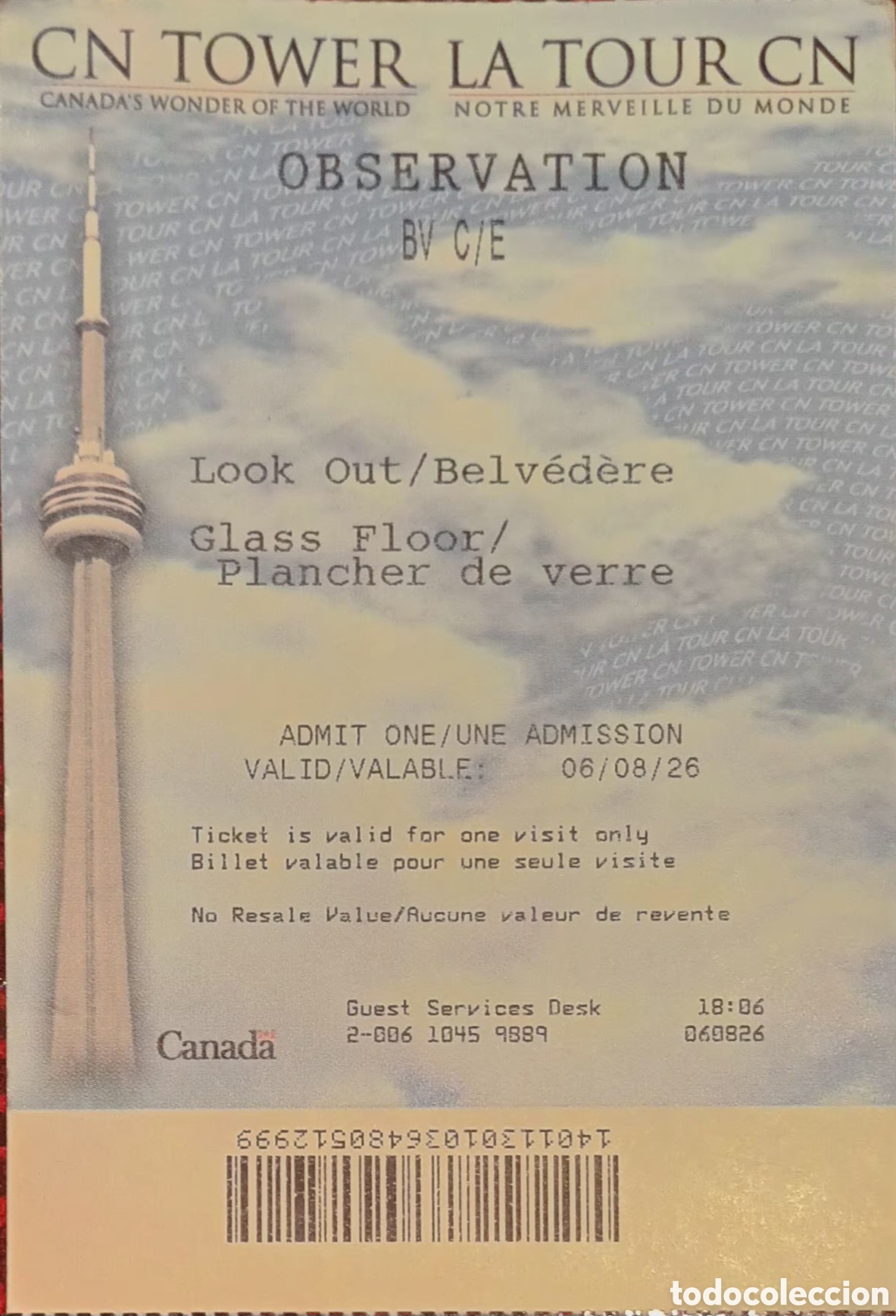 Otros art&iacute;culos de coleccionismo en papel: ENTRADA TORRE CN. TORONTO - Foto 1