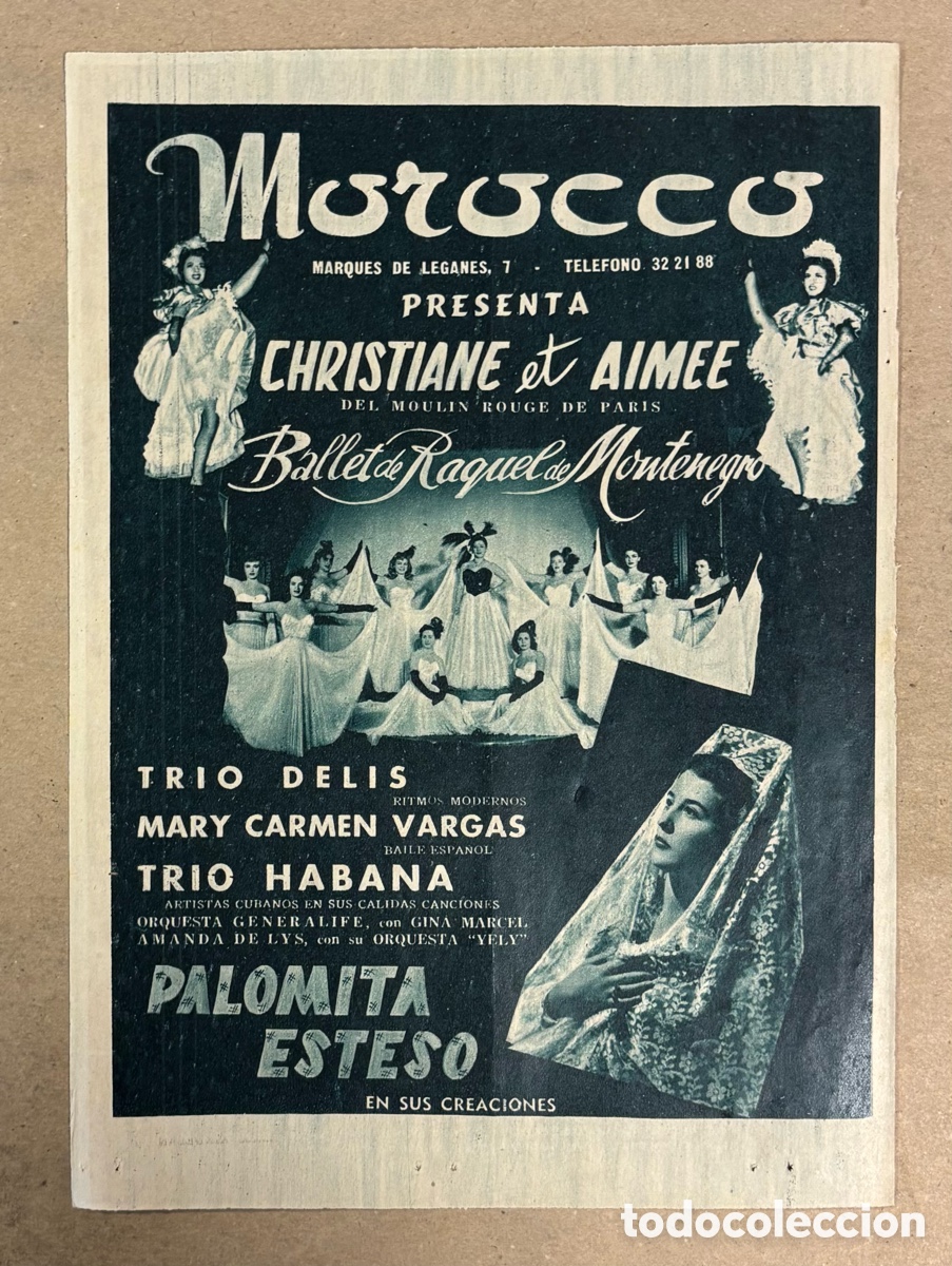 Otros art&iacute;culos de coleccionismo en papel: SALA MOROCCO. CARTEL PUBLICITARIO ACTUACI&Oacute;N BALLET DE RAQUEL MONTENEGRO PERI&Oacute;DICO ABC 1955