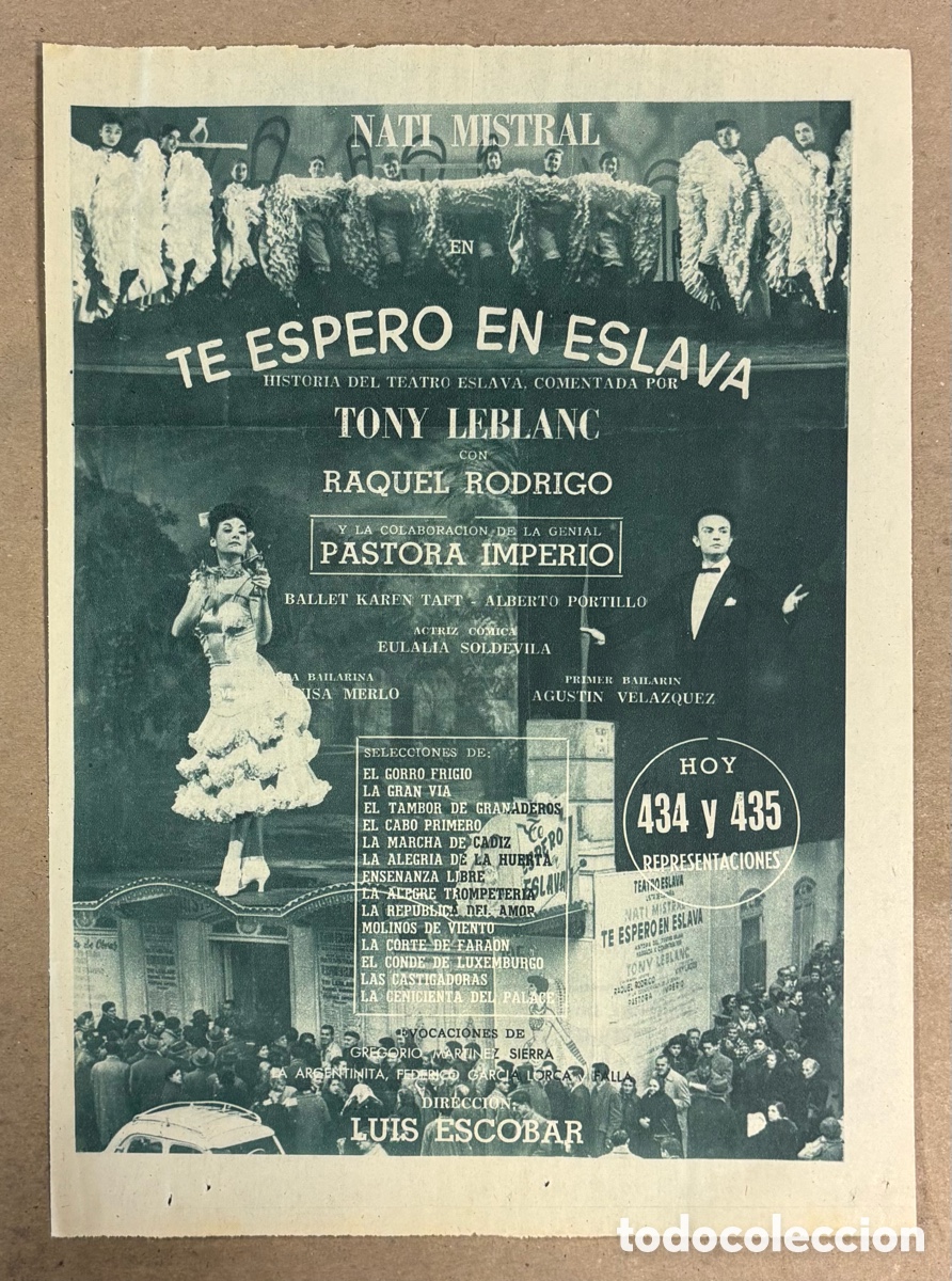 Otros art&iacute;culos de coleccionismo en papel: TE ESPERO EN ESLAVA (NATI MISTRAL TONY LEBLANC). CARTEL PUBLICITARIO TEATRO PERI&Oacute;DICO ABC 1957