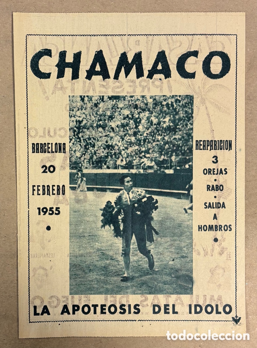 Otros art&iacute;culos de coleccionismo en papel: CHAMACO. CARTEL PUBLICITARIO REAPARICI&Oacute;N TORERO BARCELONA PERI&Oacute;DICO ABC A&Ntilde;O 1955.
