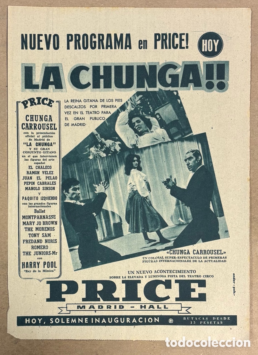 Otros art&iacute;culos de coleccionismo en papel: LA CHUNGA EN EL PRICE (MADRID). CARTEL PUBLICITARIO ACTUACI&Oacute;N PERI&Oacute;DICO ABC A&Ntilde;O 1961.