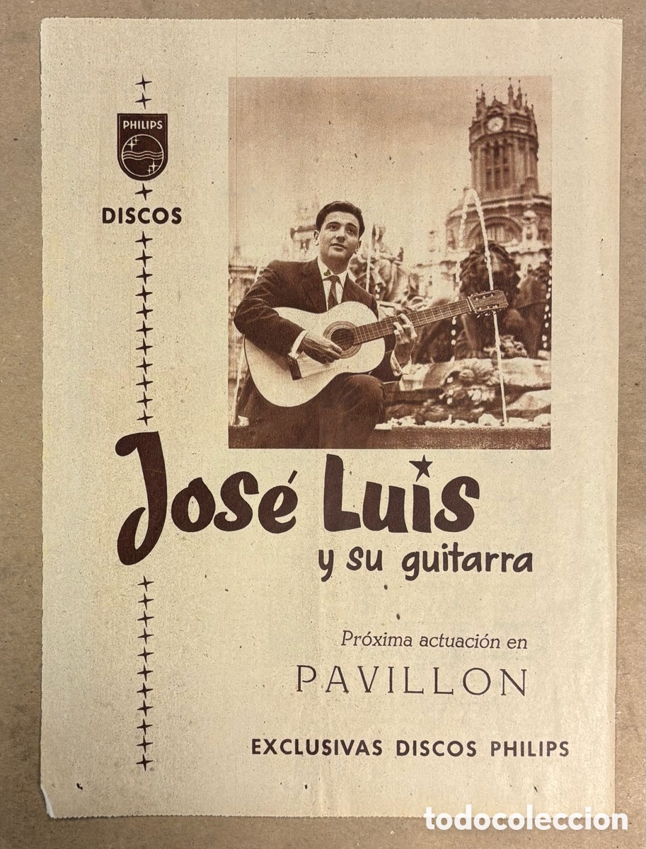 Otros art&iacute;culos de coleccionismo en papel: JOS&Eacute; LUIS Y SU GUITARRA. CARTEL PUBLICITARIO ACTUACI&Oacute;N SALA PAVILLON PERI&Oacute;DICO ABC A&Ntilde;O 1959