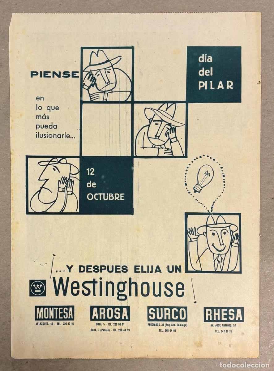 Otros art&iacute;culos de coleccionismo en papel: ELECTRODOM&Eacute;STICOS WESTINGHOUSE. ANUNCIO PUBLICITARIO PERI&Oacute;DICO ABC DE 1960.