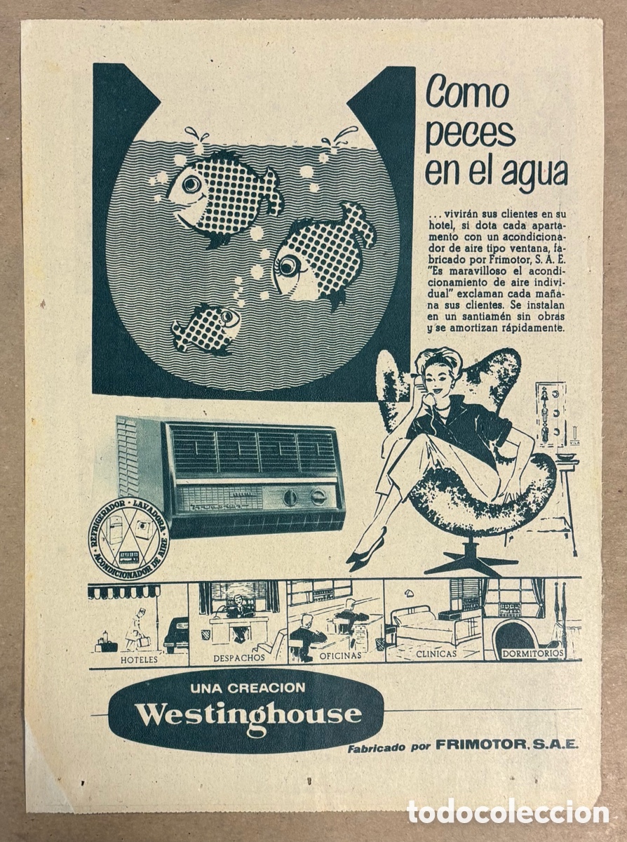 Otros art&iacute;culos de coleccionismo en papel: AIRE ACONDICIONADO WESTINGHOUSE. ANUNCIO PUBLICITARIO PERI&Oacute;DICO ABC 1960,