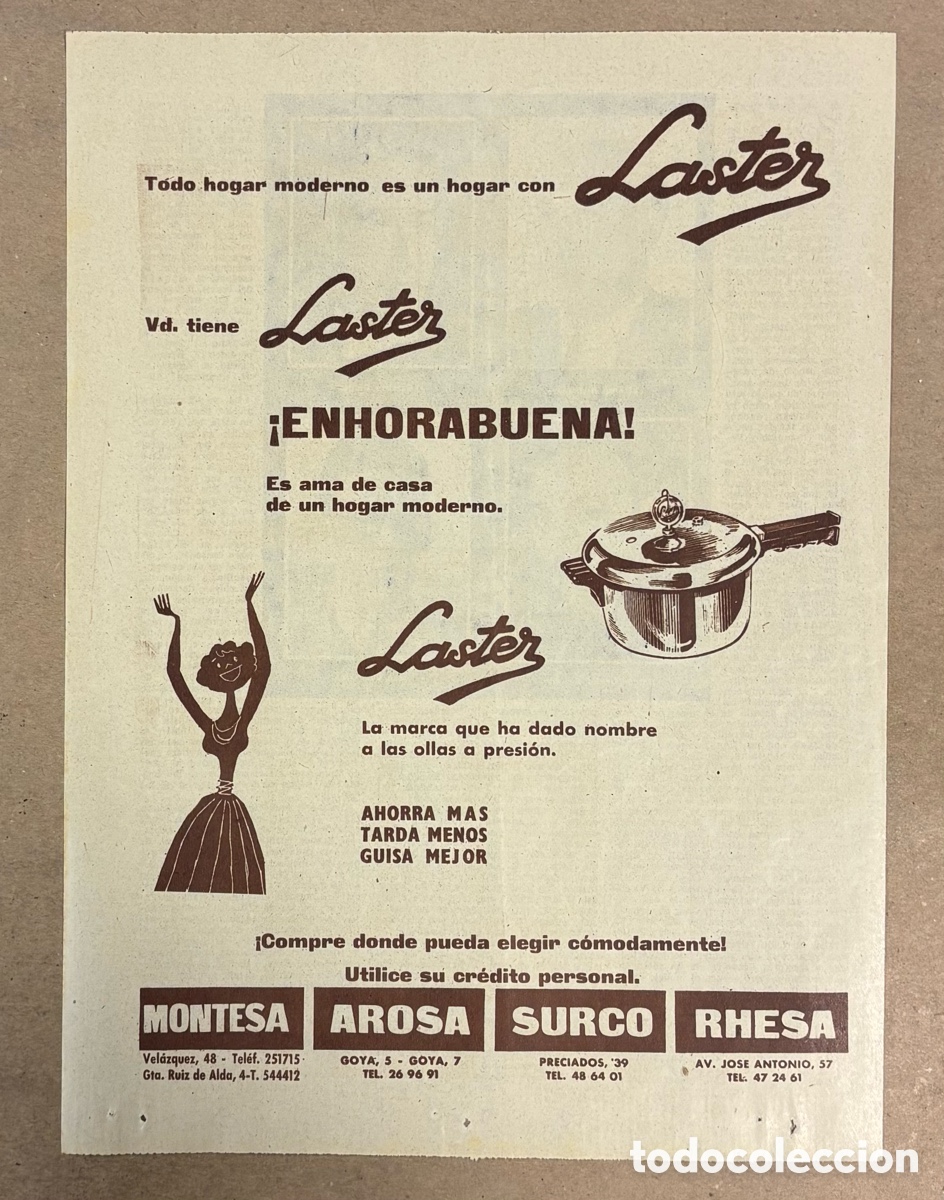Paper Collecting Others: CAZUELAS LASTER. ANUNCIO PUBLICITARIO PERI&Oacute;DICO ABC A&Ntilde;OS 50.