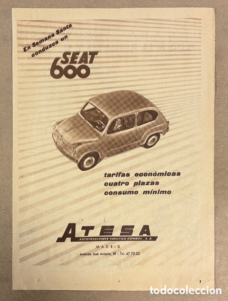 Paper Collecting Others: SEAT 600. ANUNCIO PUBLICITARIO PERI&Oacute;DICO ABC A&Ntilde;OS 1958. ATESA