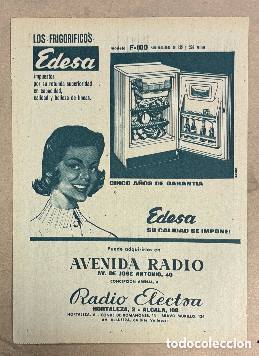 Paper Collecting Others: FRIGOR&Iacute;FICOS EDESA. ANUNCIO PUBLICITARIO PERI&Oacute;DICO ABC A&Ntilde;OS 1958.