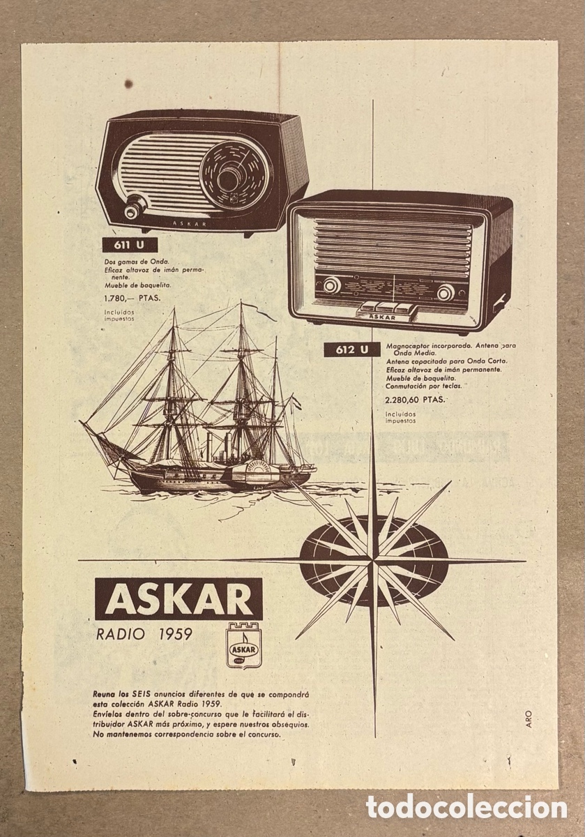 Paper Collecting Others: RADIOS ASKAR. ANUNCIO PUBLICITARIO PERI&Oacute;DICO ABC A&Ntilde;OS 1959.