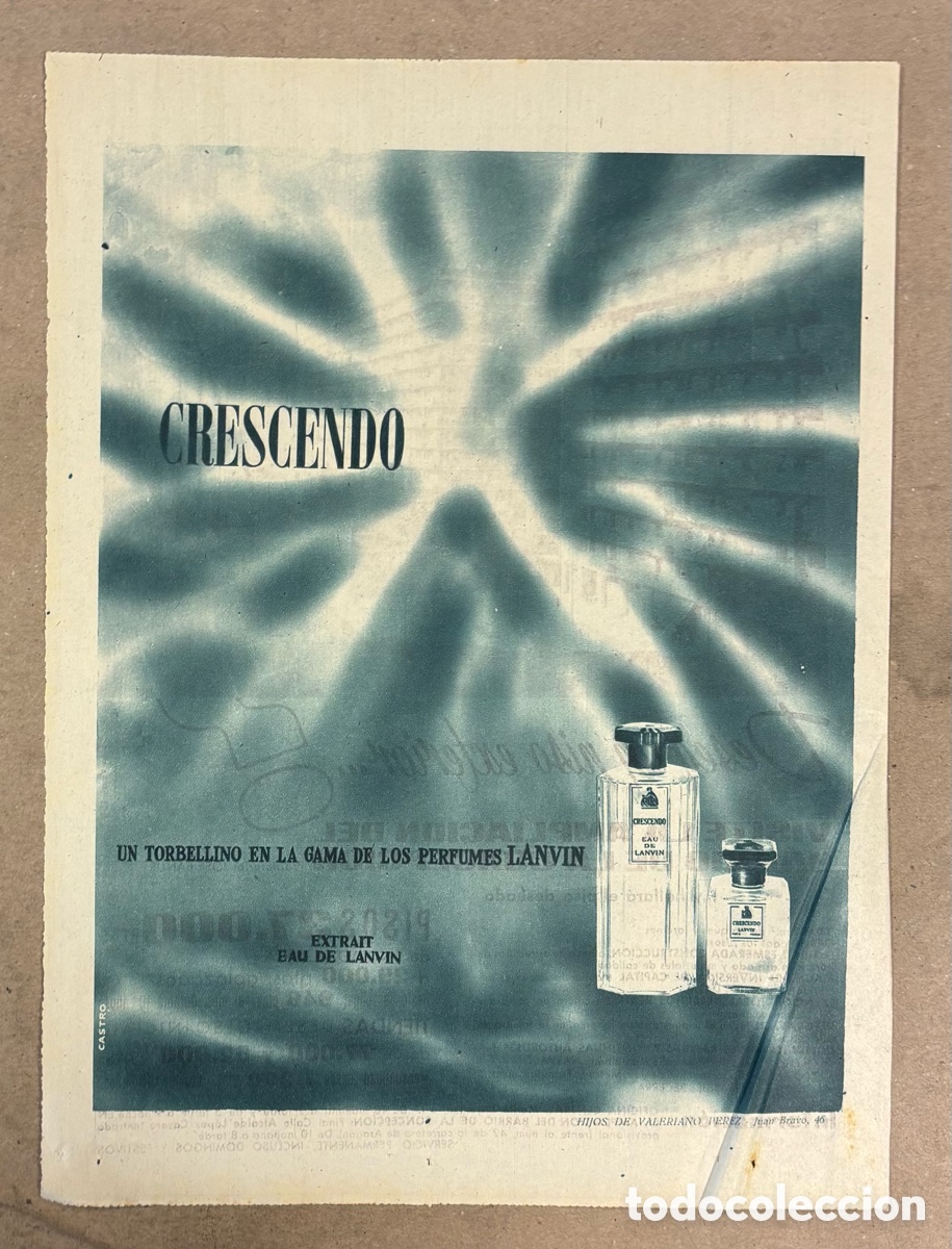 Otros art&iacute;culos de coleccionismo en papel: COLONIA CRESCENDO PERFUMES LANVIN. ANUNCIO PUBLICITARIO PERI&Oacute;DICO ABC A&Ntilde;OS 1959.
