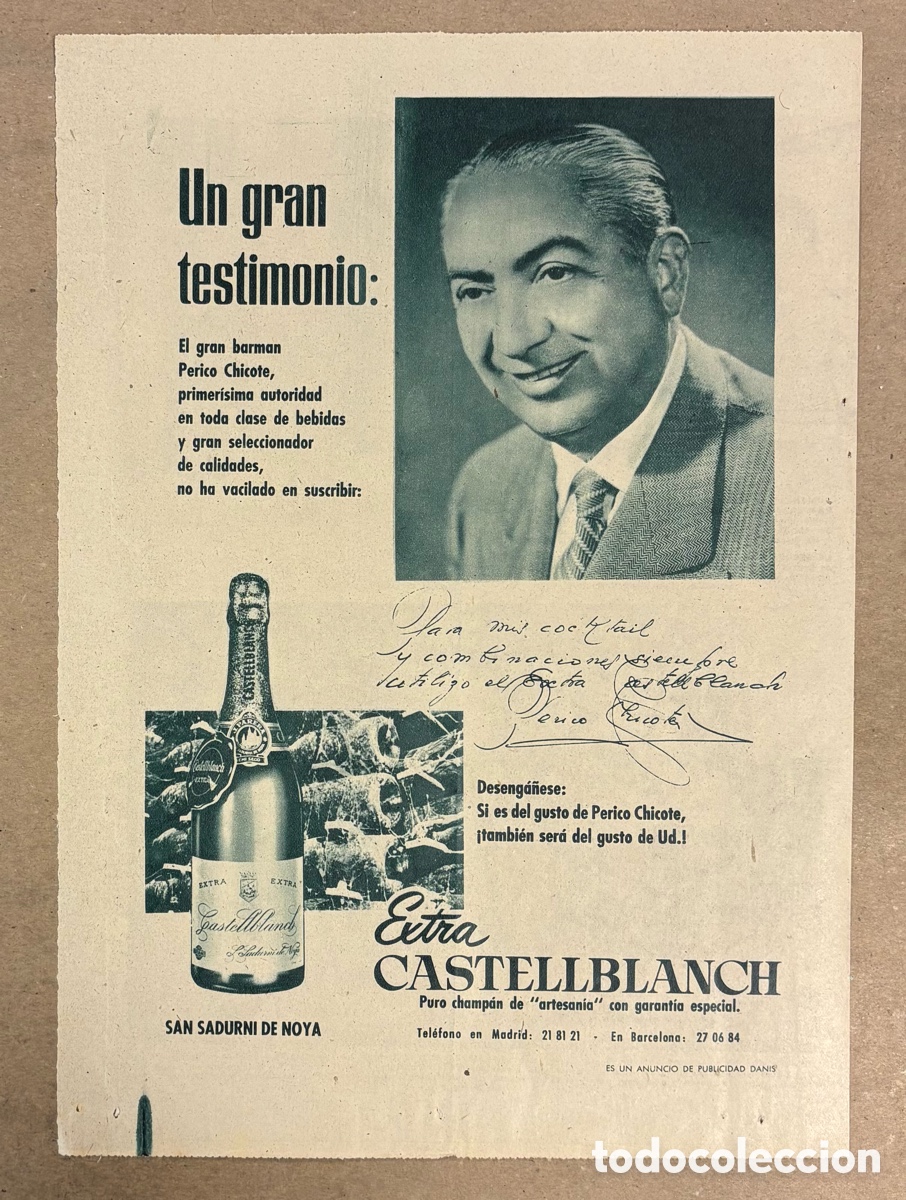 Otros art&iacute;culos de coleccionismo en papel: CAVA EXTRA CASTELLBLANCH. ANUNCIO PUBLICITARIO PERI&Oacute;DICO ABC A&Ntilde;OS 1961.. PERICO CHICOTE