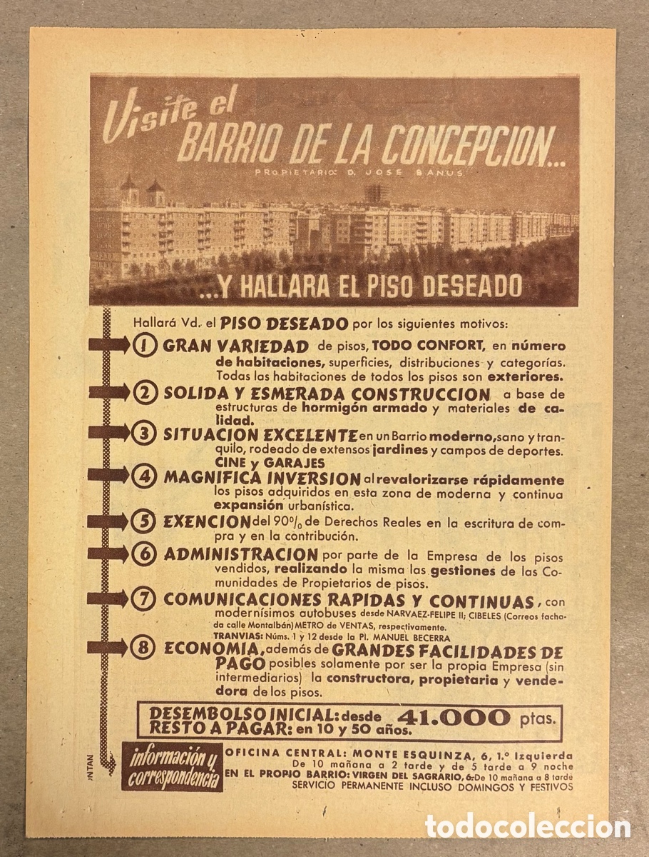 Otros art&iacute;culos de coleccionismo en papel: VISITE PROMOCI&Oacute;N VIVIENDAS BARRIO DE LA CONCEPCI&Oacute;N. ANUNCIO PUBLICITARIO PERI&Oacute;DICO ABC A&Ntilde;OS 1958.