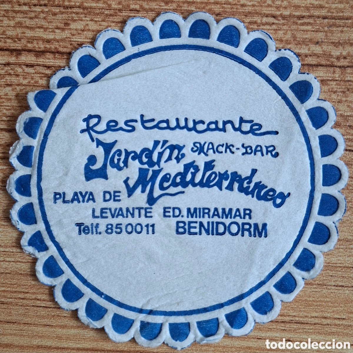 Otros art&iacute;culos de coleccionismo en papel: Posavasos Restaurante Snack Nar Jard&iacute;n Mediterr&aacute;neo - Benidorm (Alicante)