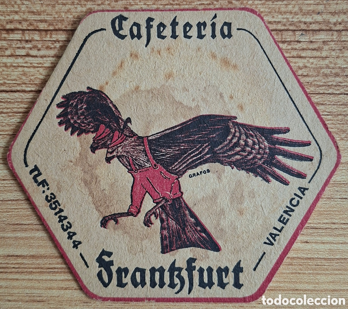 Otros art&iacute;culos de coleccionismo en papel: Posavasos Cafeter&iacute;a Frankfurt - Valencia