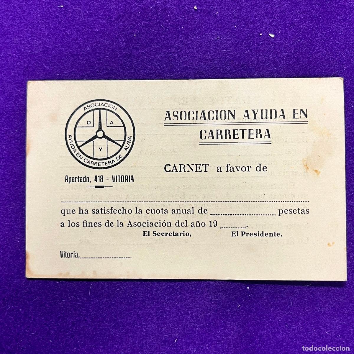 Otros art&iacute;culos de coleccionismo en papel: ASOCIACION AYUDA EN CARRETERA. DYA. ALAVA. VITORIA. CARNET.