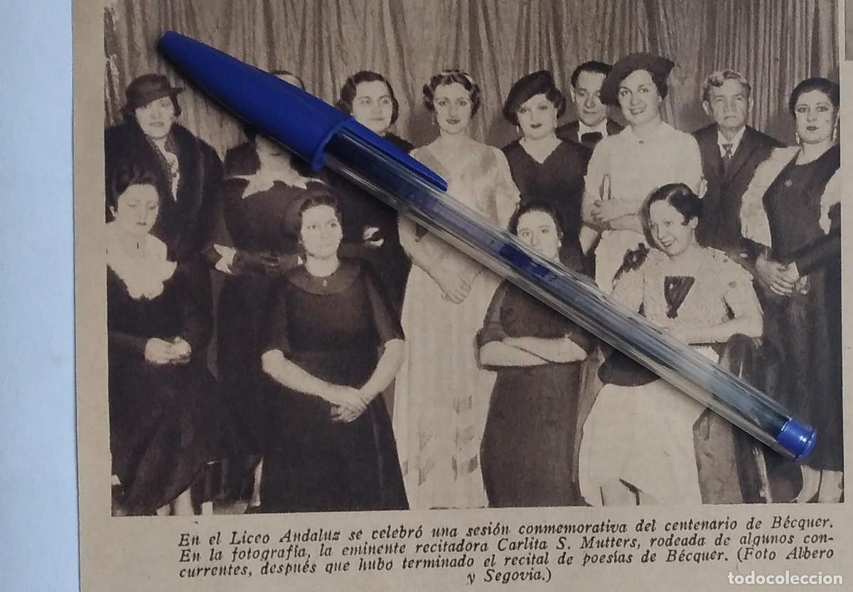 Otros art&iacute;culos de coleccionismo en papel: CARLITA S. MUTTERS MADRID LICEO ANDALUZ CENTENARIO GUSTAVO ADOLFO B&Eacute;CQUER RECORTE PRENSA A&Ntilde;O 1936