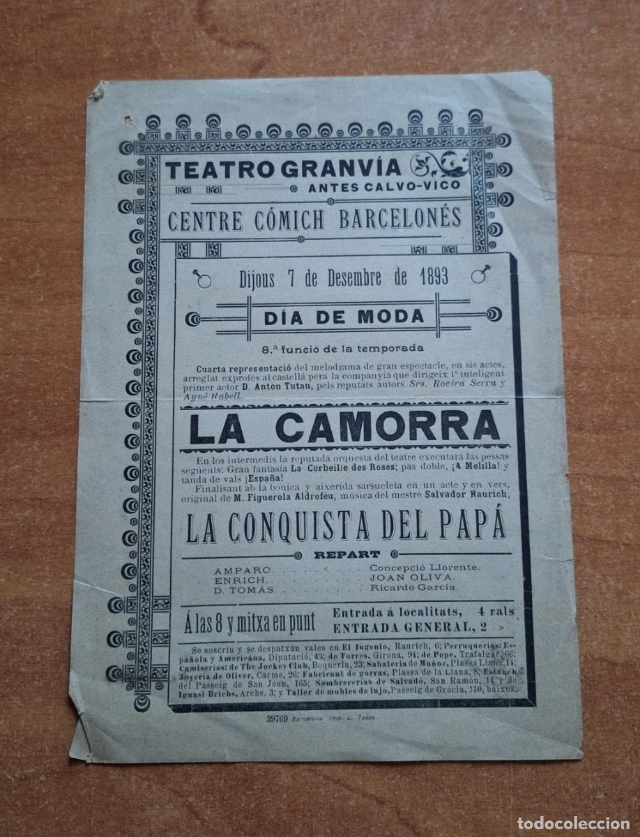 Otros art&iacute;culos de coleccionismo en papel: 1893 FOLLETO DEL TEATRO GRAN VIA - CENTRE COMICH BARCELONES