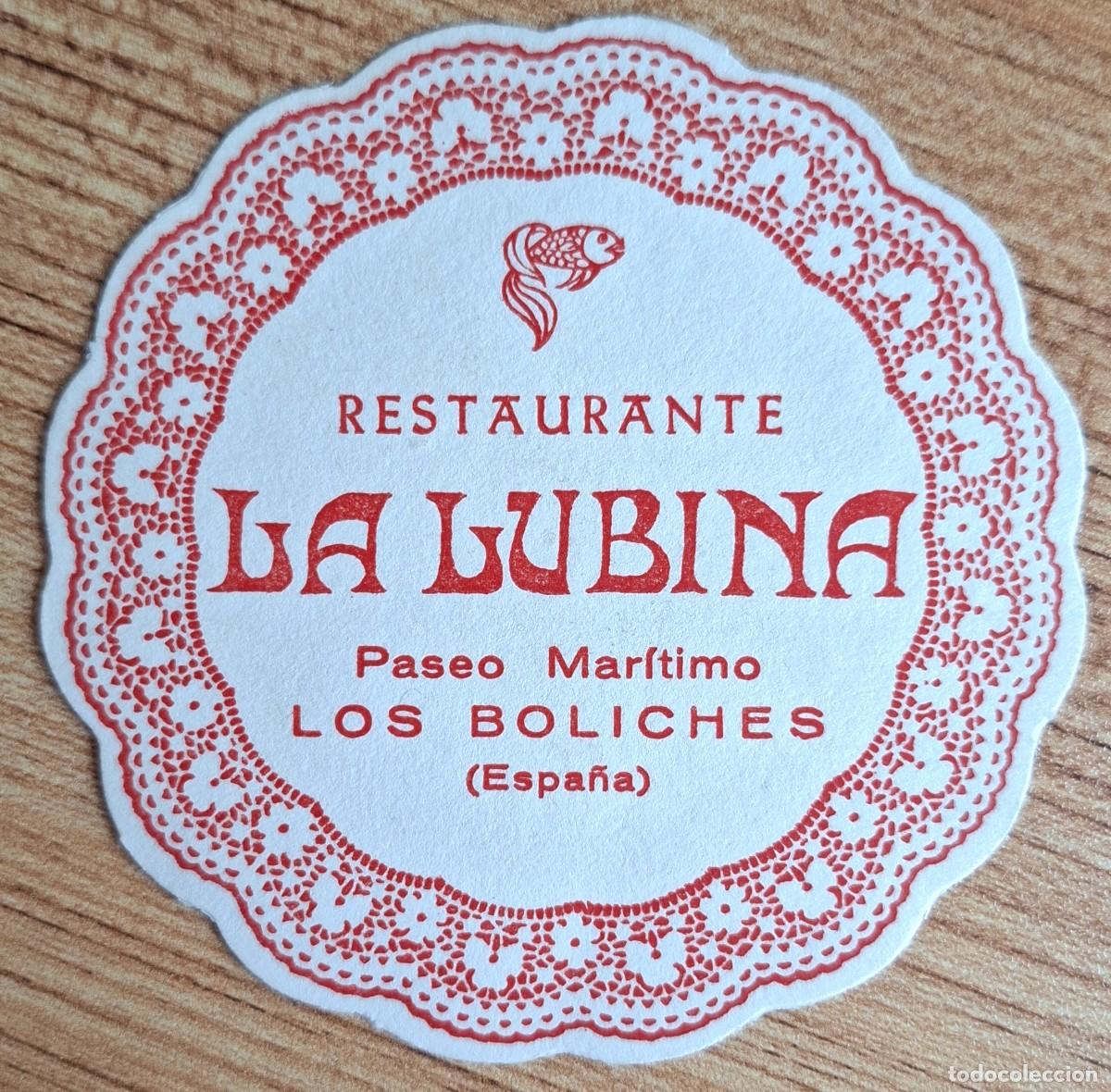 Otros art&iacute;culos de coleccionismo en papel: Posavasos Restaurant La Lubina - Los Boliches - Fuengirola - Costa del Sol (M&aacute;laga)
