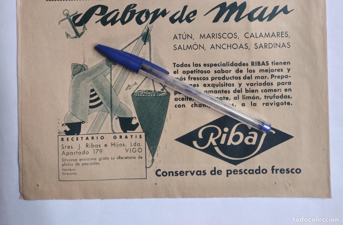Otros art&iacute;culos de coleccionismo en papel: CONSERVAS RIBAS VIGO SABOR DE MAR AT&Uacute;N MARISCOS CALAMARES SALM&Oacute;N ANCHOAS SARDINAS RECORTE A&Ntilde;O 1935