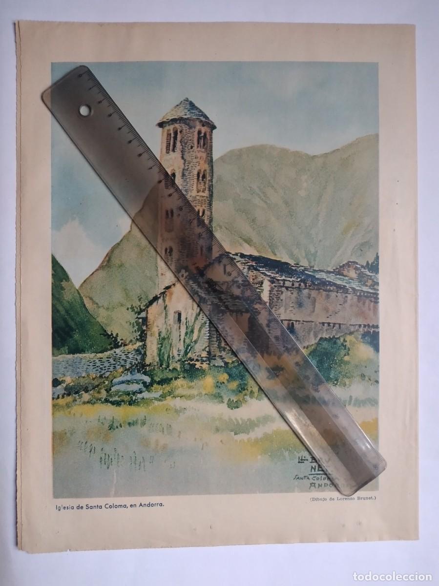 Otros art&iacute;culos de coleccionismo en papel: IGLESIA DE SANTA COLOMA EN ANDORRA DIBUJO DE LORENZO BRUNET HOJA DE PRENSA A&Ntilde;O 1936