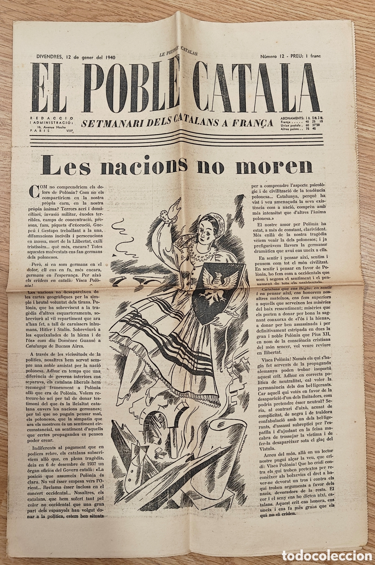 Otros art&iacute;culos de coleccionismo en papel: Peri&oacute;dico El Poble Catal&agrave; de enero de 1940
