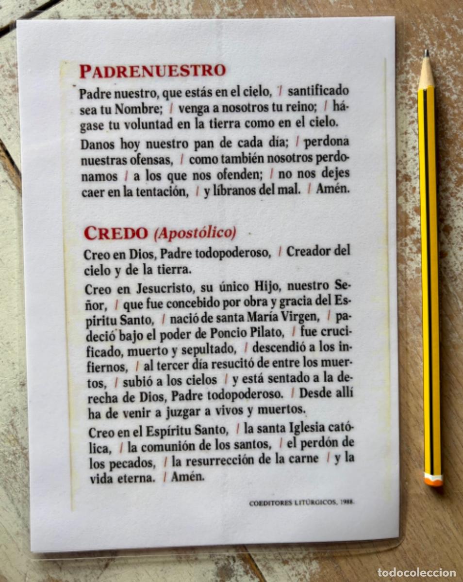 Otros art&iacute;culos de coleccionismo en papel: Tarjet&oacute;n plastificado con el Padrenuestro y el Credo.