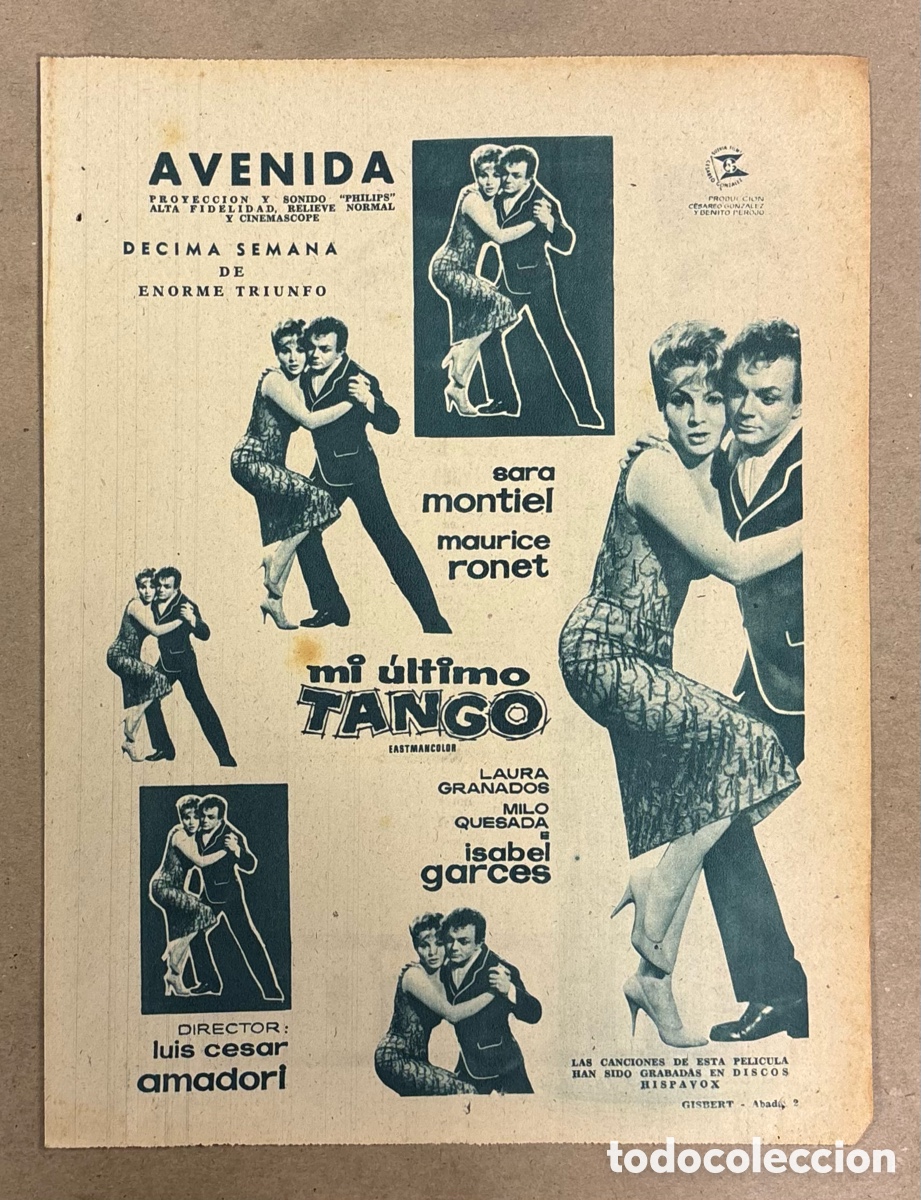 Otros art&iacute;culos de coleccionismo en papel: MI &Uacute;LTIMO TANGO (SARA MONTIEL). CARTEL PUBLICITARIO PEL&Iacute;CULA PERI&Oacute;DICO ABC DE 1960.