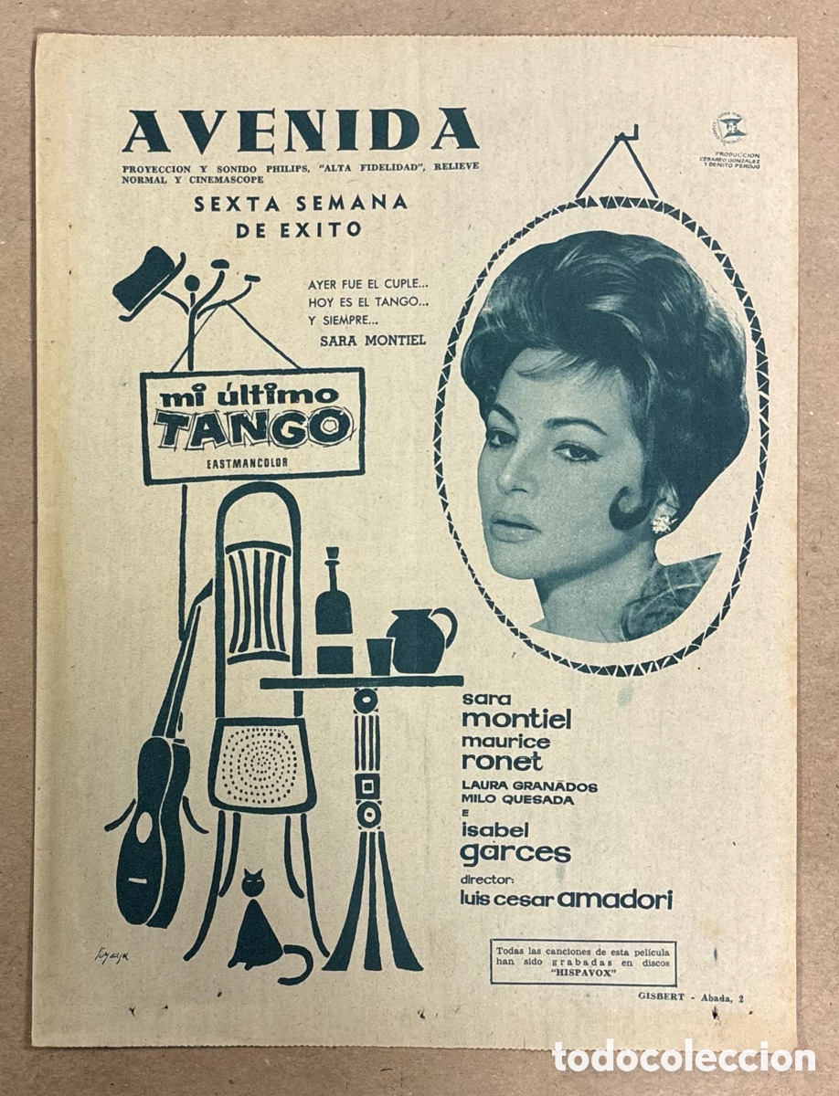 Otros art&iacute;culos de coleccionismo en papel: MI &Uacute;LTIMO TANGO (SARA MONTIEL). CARTEL PUBLICITARIO PEL&Iacute;CULA PERI&Oacute;DICO ABC DE 1960.