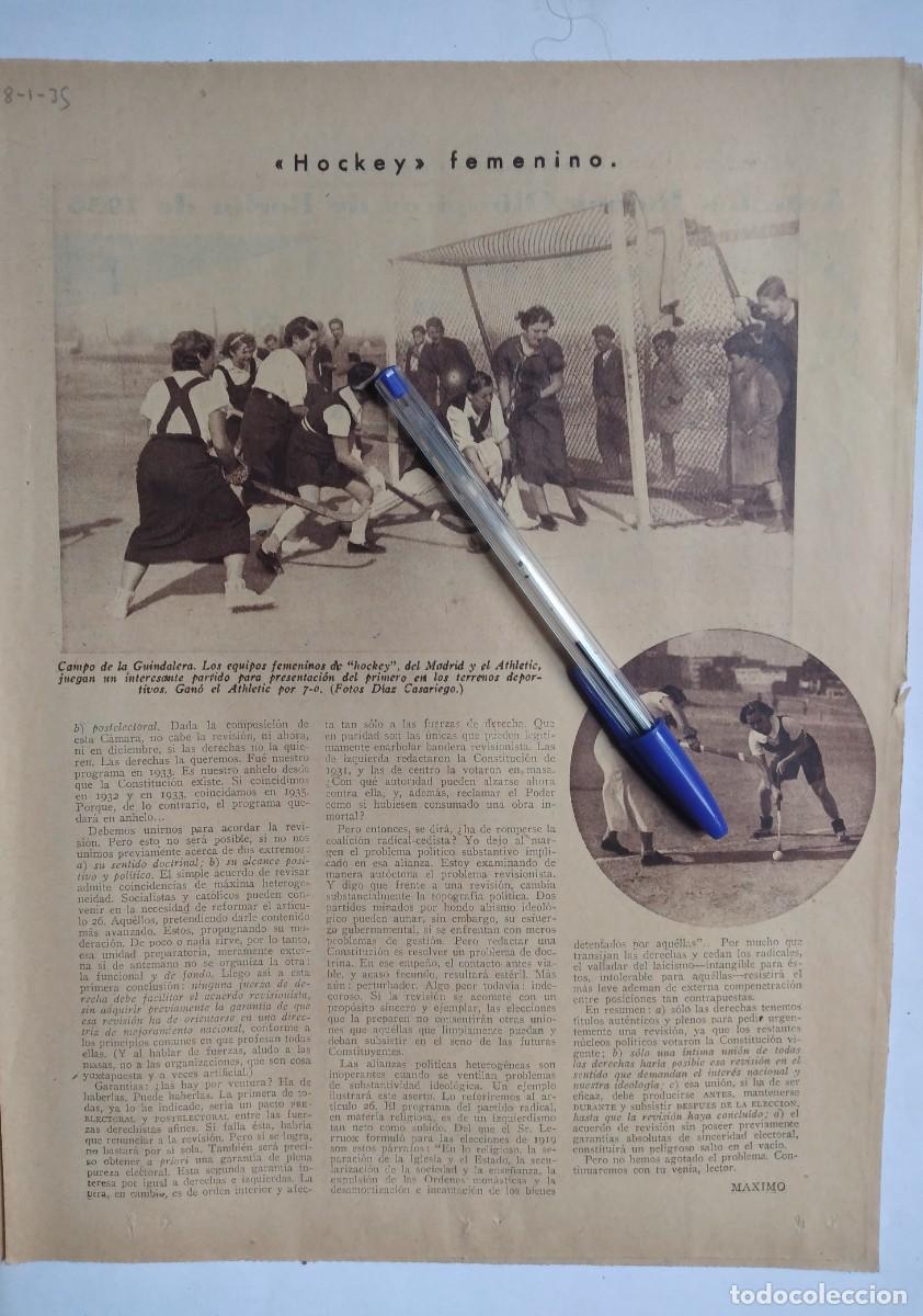 Otros art&iacute;culos de coleccionismo en papel: HOCKEY FEMENINO CAMPO DE LA GUINDALERA PARTIDO MADRID ATHLETIC HOJA DE PRENSA A&Ntilde;O 1935