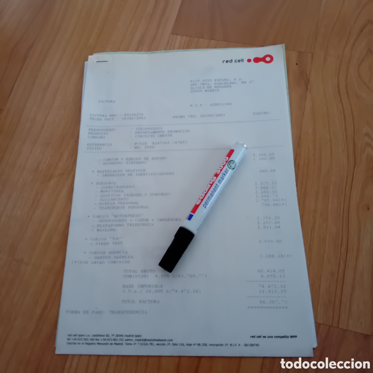 Otros art&iacute;culos de coleccionismo en papel: FACTURA, CONTRATO... DEMO NINTENDO EN CIRCUITO CHESTE. FIAT, ALFA ROMEO. 2003