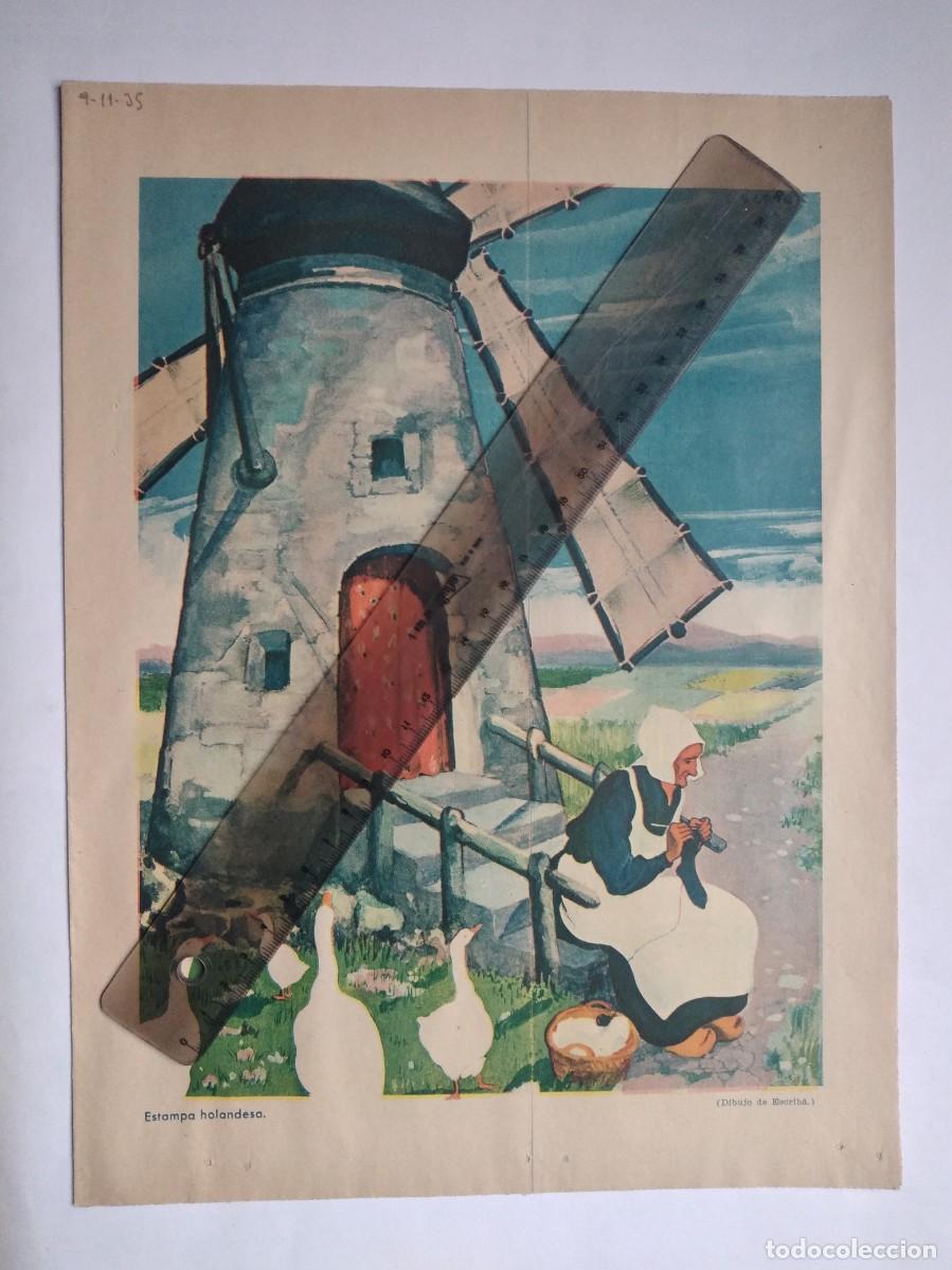 Otros art&iacute;culos de coleccionismo en papel: ESTAMPA HOLANDESA MOLINO DE VIENTO DIBUJO DE ESCRIBA HOJA DE PRENSA A&Ntilde;O 1935