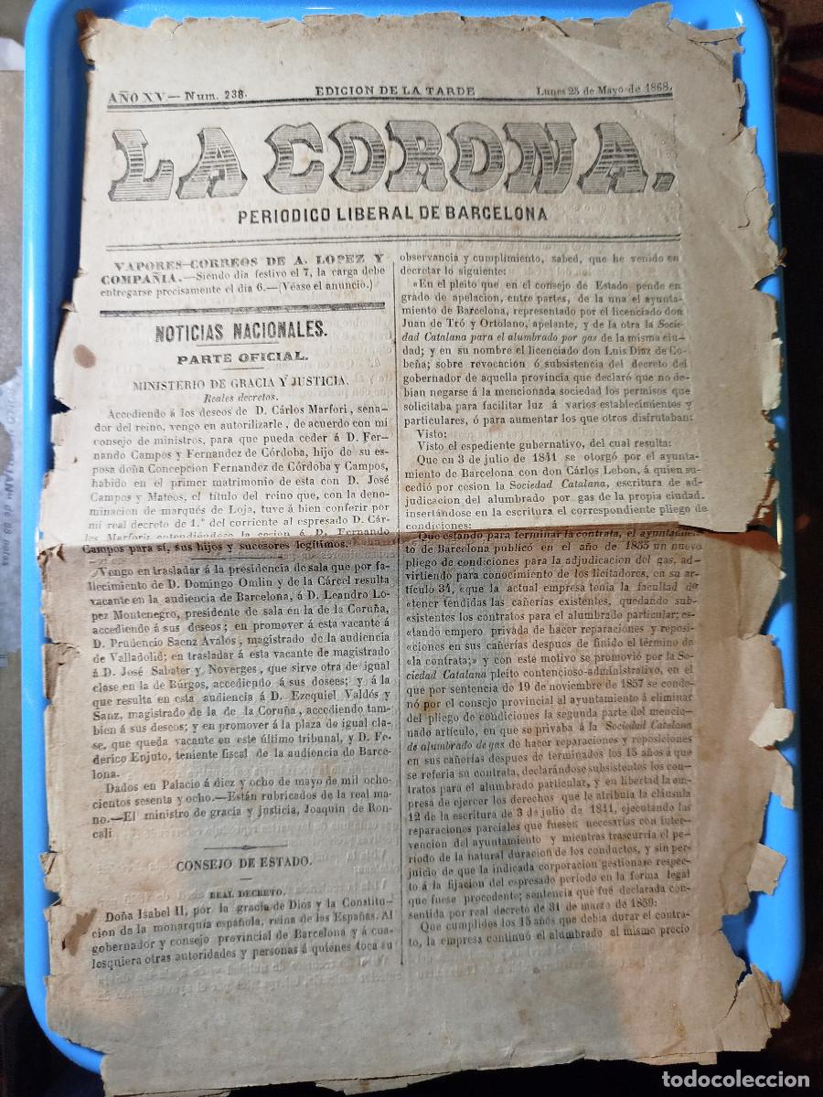 Otros art&iacute;culos de coleccionismo en papel: Diario La Corona del a&ntilde;o 1868