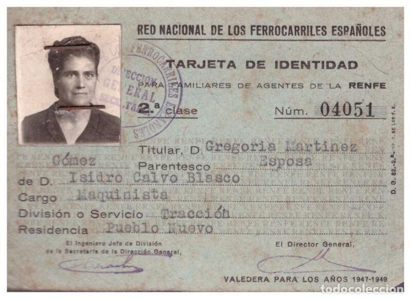Collectionnisme Papier divers: TARJETA DE IDENTIDAD PARA FAMILIARES DE AGENTES DE LA RENFE