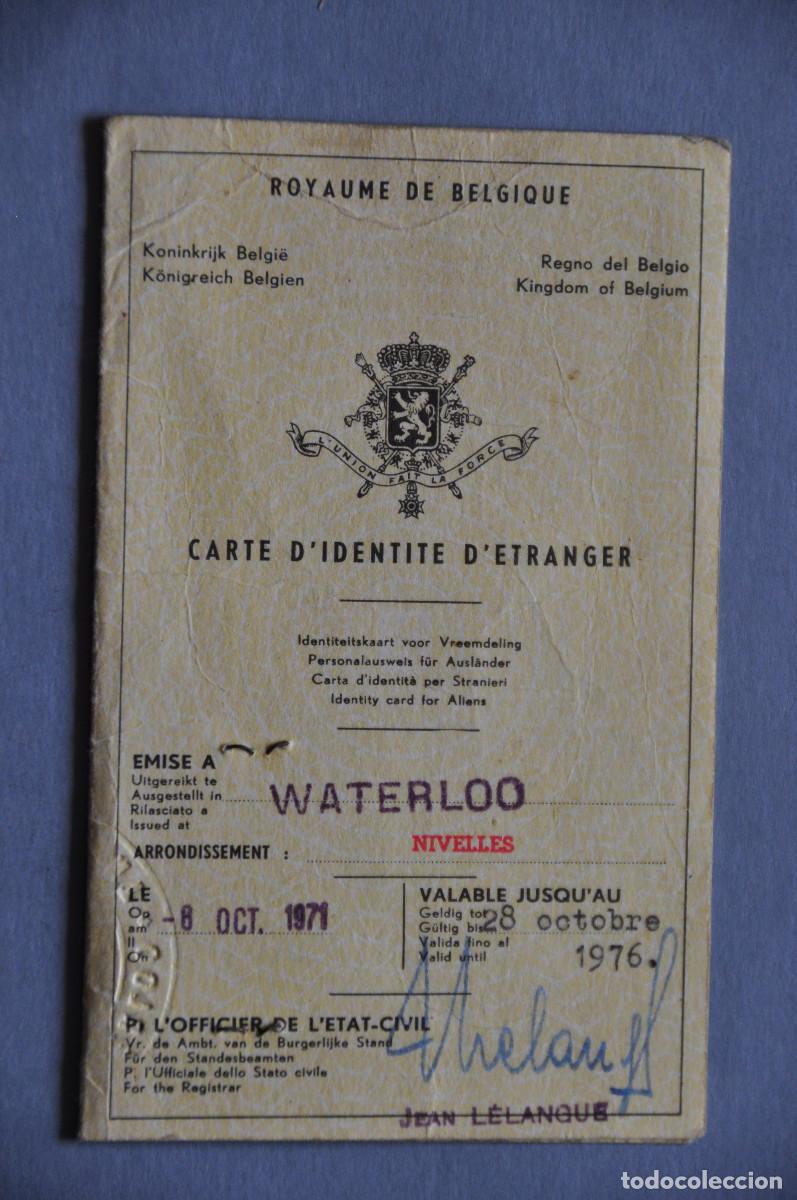 Otros art&iacute;culos de coleccionismo en papel: CARTILLA DE RESIDENTE EXTRANJERO - WATERLOO (BELGICA)