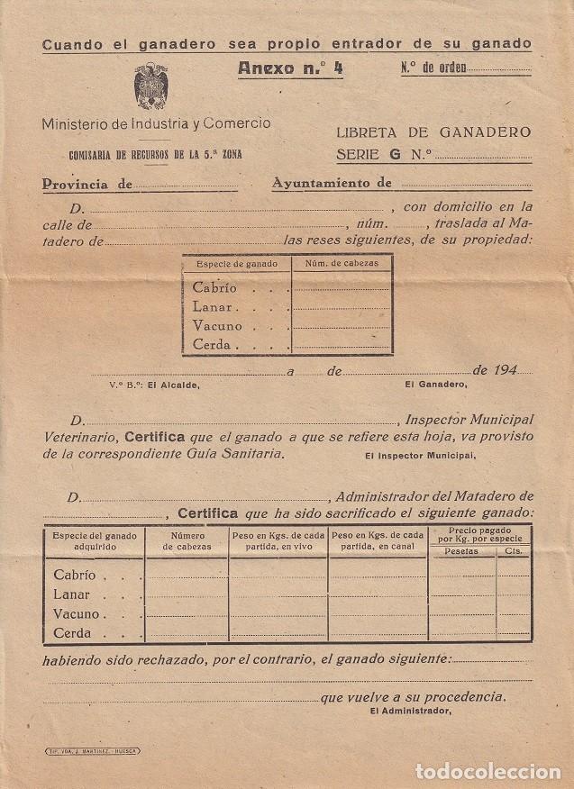 Collectionnisme Papier divers: A&ntilde;os 40 - Certificado Sacrificio y Traslado Reses al Matadero - Formulario sin Rellenar &middot; Curiosidad
