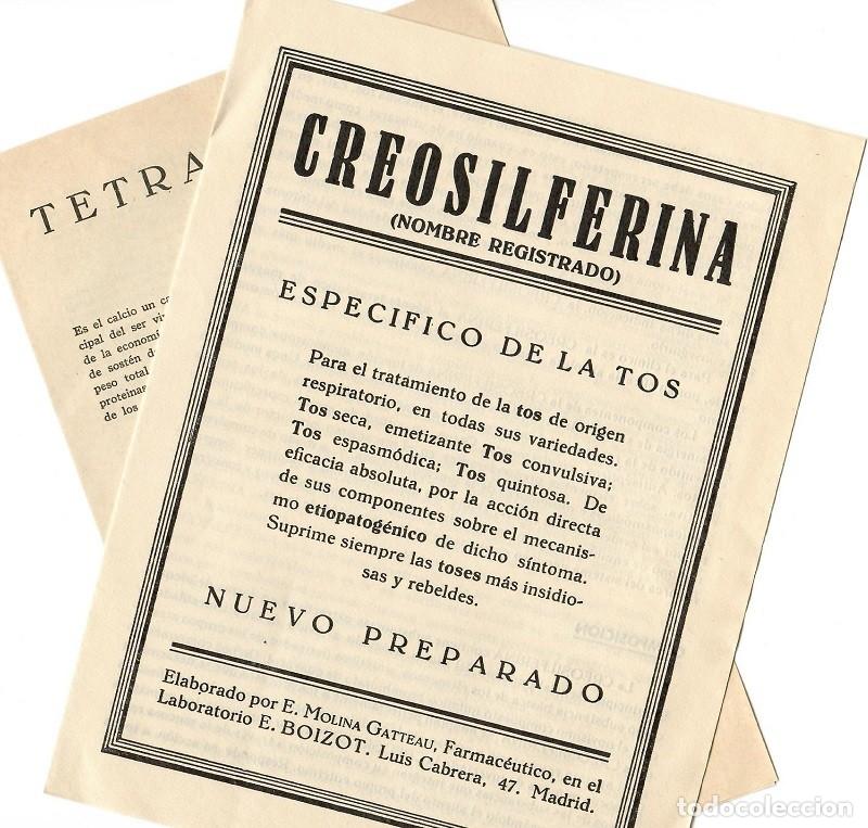 Paper Collecting Others: Laboratorio E. Boizot &middot; Madrid - Tetrada c&aacute;lcica - Creosilferina - 2 D&iacute;pticos de publicidad antigua